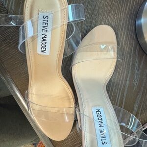 Steve Madden clear heels, strap around ankle. Size 8.5
